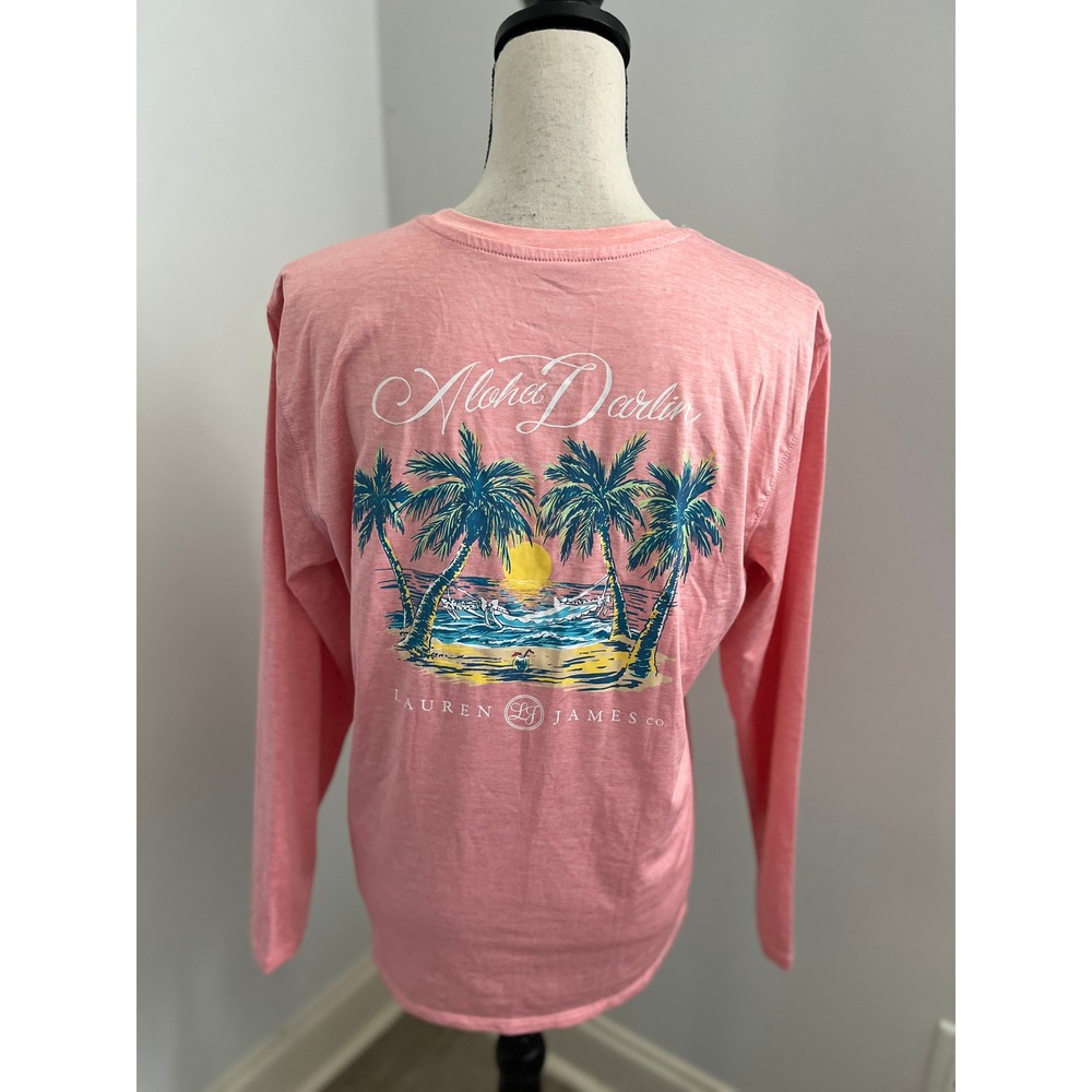 Lauren James Long Sleeve Tee Small Pink Country Club Coastal Preppy Resort Shirt